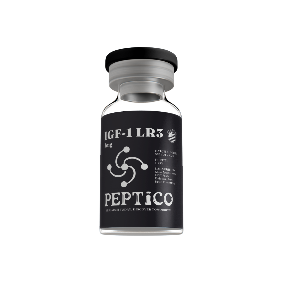 IGF-1 LR3 1mg peptide from Peptico – research-grade, batch-tested, documented certificate of analysis