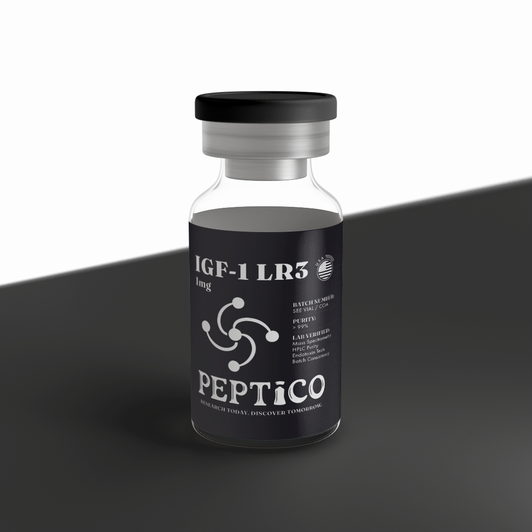 IGF-1 LR3 1mg research peptide by Peptico – COA-documented, third-party tested, verified purity