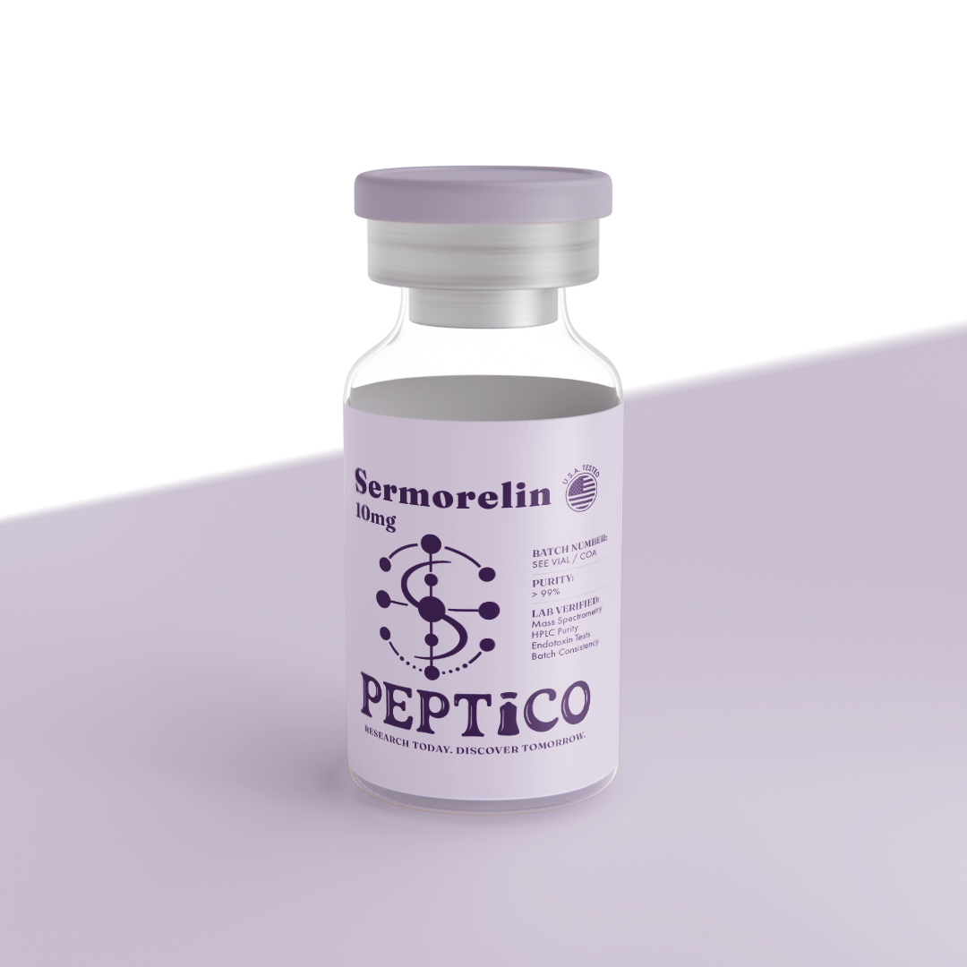 Sermorelin 10mg research peptide by Peptico – COA-documented, third-party tested, verified purity
