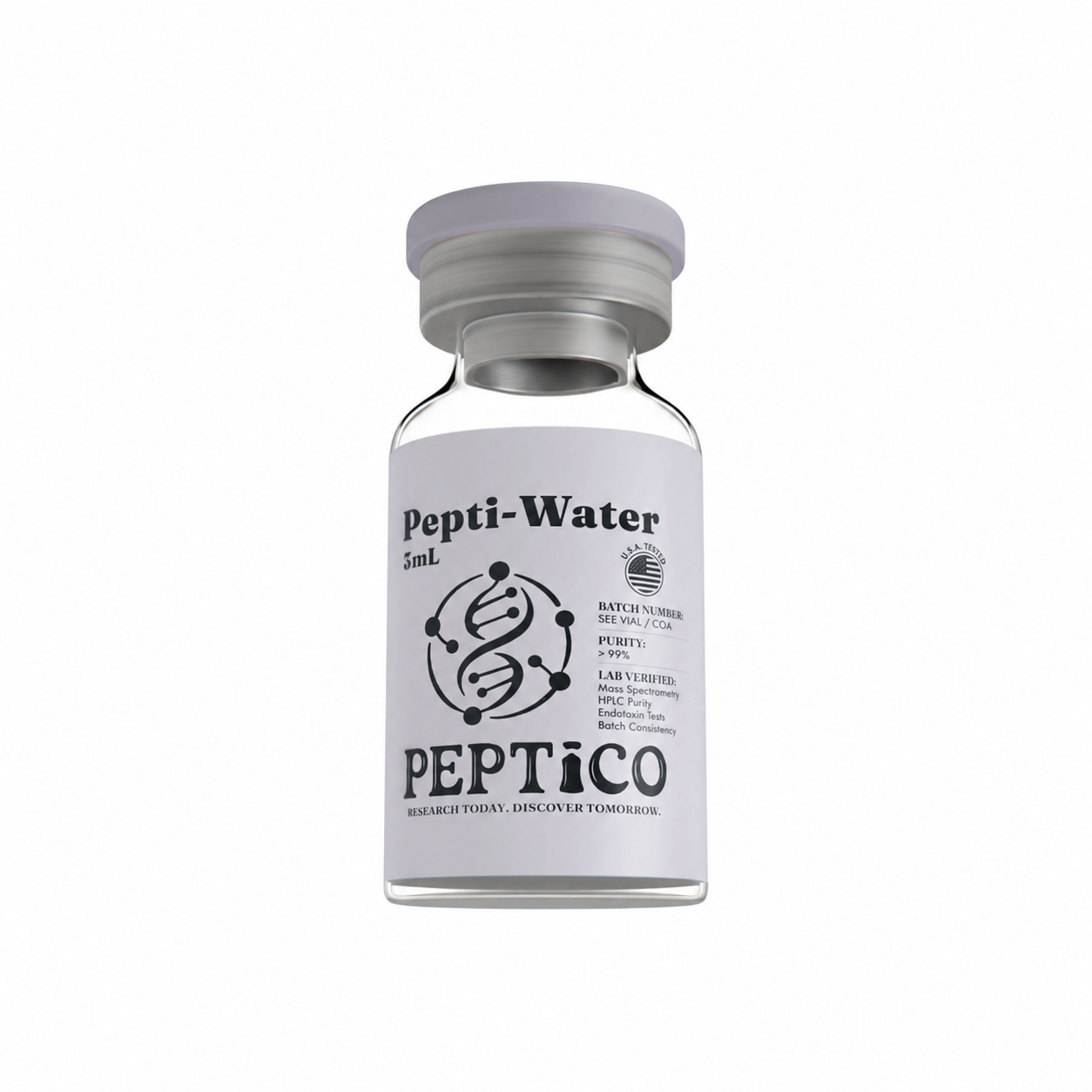 Pepti-Water 3ml bacteriostatic water solution from Peptico – research-grade, batch-tested, documented certificate of analysis